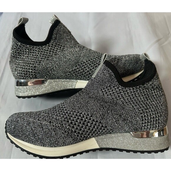 J/Slides Shoes - J SLIDES Sneakers Women’s Oren Mesh Black & Silver Knit Urban Sport Size 6